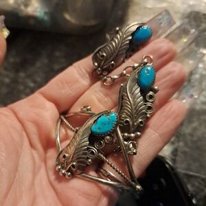 Native American sterling silver turquoise slave bracelet